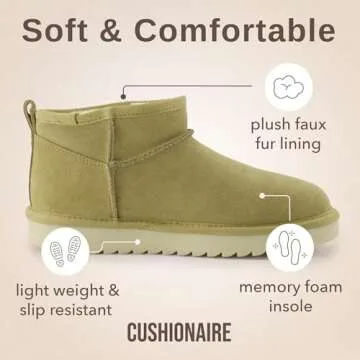 CUSHIONAIRE Women's Suede Ankle Snow Boots for Winter Comfort
