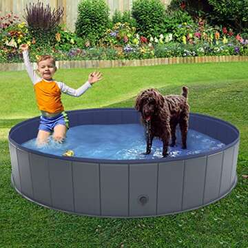 Niubya Foldable Dog Swimming Pool, Collapsible Hard Plastic, Portable Bath Tub for Pets Dogs and Cats, Pet Wading Pool for Indoor and Outdoor, 64 x 12 Inches
