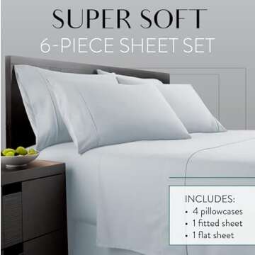 Danjor Linens Queen Sheet Set - 6 Piece Set Including 4 Pillowcases - Deep Pockets - Breathable, Sof...