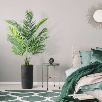 Artificial Tree in Geometric Spiral Pattern Planter, Fake Areca Tropical Palm Silk Tree for Indoor and Outdoor Home Decoration - 66" Overall Tall (Plant Pot Plus Tree)