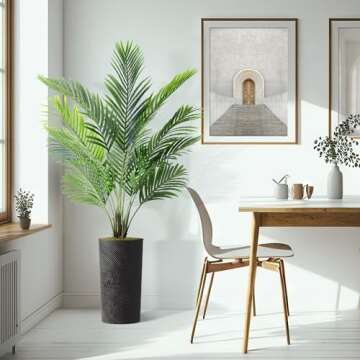 Artificial Tree in Geometric Spiral Pattern Planter, Fake Areca Tropical Palm Silk Tree for Indoor and Outdoor Home Decoration - 66" Overall Tall (Plant Pot Plus Tree)