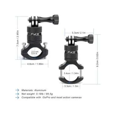 SKYJFFJ 360 Degree Rotation Aluminum Motorcycle Bicycle Rack Mount Holder,Intended for GoPro Hero 13/12/11/10/9/8/Max,DJI Osmo Action 5Pro/4/3,Insta 360 Ace Pro 2/Pro/Ace