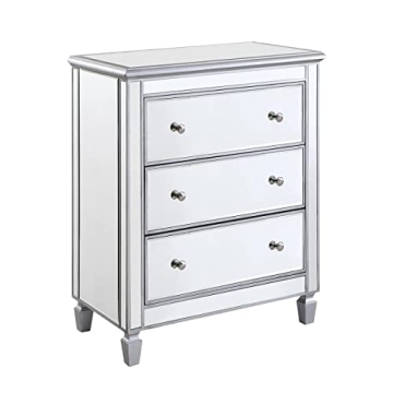 Elegant Silver Finish 3-Drawer Bedside Cabinet - Solid Wood Nightstand