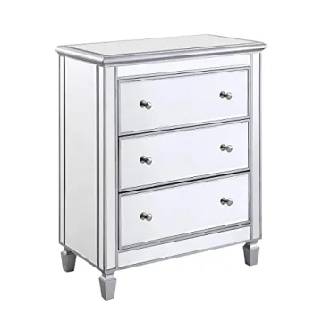 Silver Finish Solid Wood Nightstand Elegant Bedside Cabinet