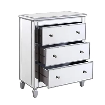 Silver Finish Solid Wood Nightstand Elegant Bedside Cabinet