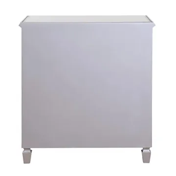 Silver Finish Solid Wood Nightstand Elegant Bedside Cabinet