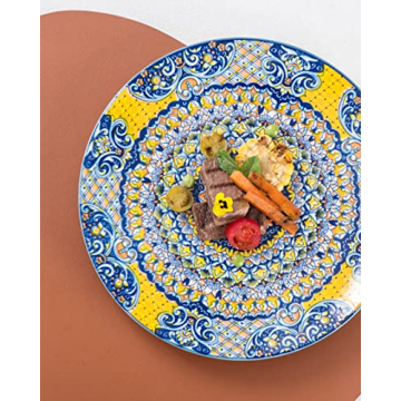 HENXFEN LEAD Dinner Plates Set of 6-10.5 Inch Large Dessert, Pasta, Salad Plate, Porcelain Colorful Serving Dishes for Kitchen & Restaurant, Dishware, Microwave & Oven safe - Bohemian Style
