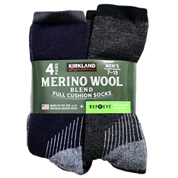 Kirkland Signature Men's Merino Wool Blend Socks, 7-13 Shoe Size, 4 Pairs