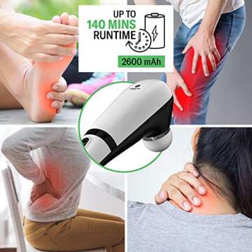 KoolerThings Handheld Back Massager 2600 mah with Heat for Muscles, Back, Foot, Neck, Shoulder, Leg, Calf Pain Relief – Cordless, Electric Percussion Full Body Massager- 6 Speeds (White)