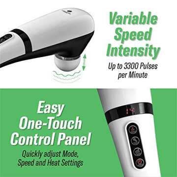 KoolerThings Handheld Back Massager 2600 mah with Heat for Muscles, Back, Foot, Neck, Shoulder, Leg, Calf Pain Relief – Cordless, Electric Percussion Full Body Massager- 6 Speeds (White)
