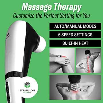 KoolerThings Handheld Back Massager 2600 mah with Heat for Muscles, Back, Foot, Neck, Shoulder, Leg, Calf Pain Relief – Cordless, Electric Percussion Full Body Massager- 6 Speeds (White)
