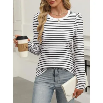ANRABESS Women's Puff Sleeve Blouse Fall Fashion Essential