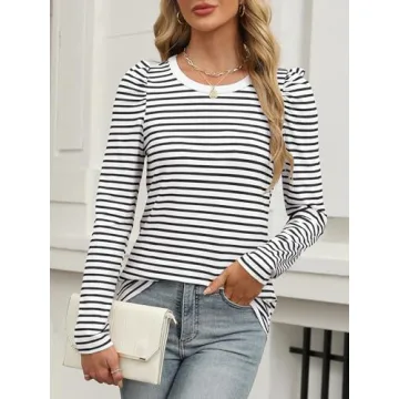 ANRABESS Women's Puff Sleeve Blouse Fall Fashion Essential