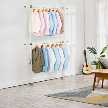 Adjustable Clothing Rack, Double Rod Clothing Rack, 2 Tier Clothes Rack, Adjustable Hanger for Hangi...