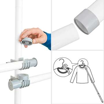 Adjustable Clothing Rack, Double Rod Clothing Rack, 2 Tier Clothes Rack, Adjustable Hanger for Hanging Clothes, White Clothing Rack, Heavy Duty Garment Rack, Closet Rack, Freestanding, 220Lbs