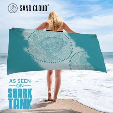 Sand Cloud Turkish Beach Towel - Sand Proof - 100% Certified Organic Turkish Towel - Quick Dry Towel for Beach, Blanket or Bath Towel - As Seen on Shark Tank - Mandala Sea Turtle Green…
