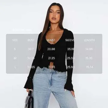 ABYOVRT Women Y2k Shirts Long Sleeve Deep V Neck Ruffle Crop Tops Going Out Top Sexy Blouse Club Streetwear (B-Black,M)