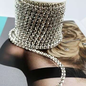 10 Yard Crystal Rhinestone Close Chain Clear Trim Sewing Craft Silver color (4mm)