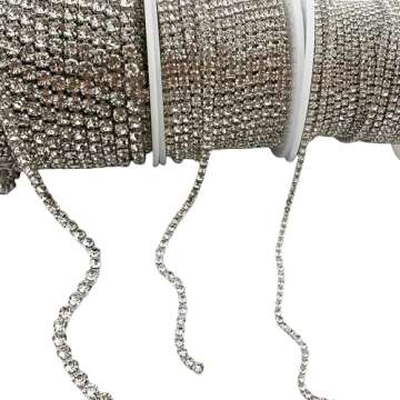 10 Yard Crystal Rhinestone Close Chain Clear Trim Sewing Craft Silver color (4mm)