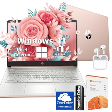 HP Ultralight 14 inch Laptop with Intel 4-Core Processor, Microsoft 365 and Wireless Earbuds, 16GB R...