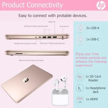 HP Ultralight 14 inch Laptop with Intel 4-Core Processor, Microsoft 365 and Wireless Earbuds, 16GB RAM, 512GB External Drive & 128GB Emmc & 1TB Cloud Storage, HD Display, Rose Gold, Windows 11