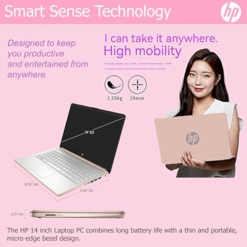 HP Ultralight 14 inch Laptop with Intel 4-Core Processor, Microsoft 365 and Wireless Earbuds, 16GB RAM, 512GB External Drive & 128GB Emmc & 1TB Cloud Storage, HD Display, Rose Gold, Windows 11