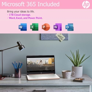 HP Ultralight 14 inch Laptop with Intel 4-Core Processor, Microsoft 365 and Wireless Earbuds, 16GB RAM, 512GB External Drive & 128GB Emmc & 1TB Cloud Storage, HD Display, Rose Gold, Windows 11