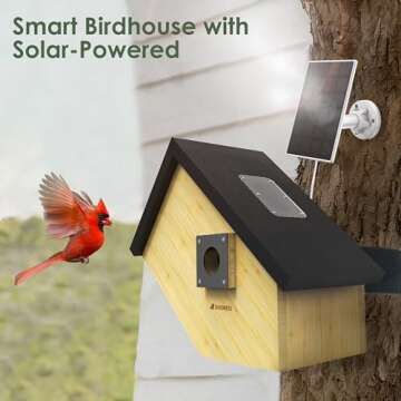Birdkiss Smart Bird Houses for Outside Solar Powered, 1080P HD Live View Birdhouse with Camera, Perfect Viewing Bird Nesting and Hatching, Ideal Outdoors Bird House for Blue Bird and Cardinal (Black)
