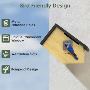 Birdkiss Smart Bird Houses for Outside Solar Powered, 1080P HD Live View Birdhouse with Camera, Perfect Viewing Bird Nesting and Hatching, Ideal Outdoors Bird House for Blue Bird and Cardinal (Black)