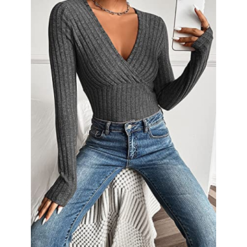 Milumia Deep V Neck Wrap Bodysuit - Stylish Comfort for Women