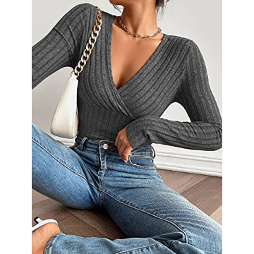 Milumia Deep V Neck Wrap Bodysuit - Stylish Comfort for Women