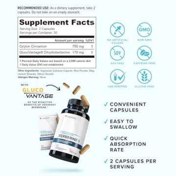 Vitauthority Berberine with Ceylon Cinnamon Supplements | High Absorption Dihydroberberine for Balan...