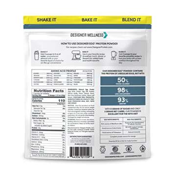 Designer Wellness, Designer Egg, Natural Egg Yolk & Egg White Protein Powder, Keto and Paleo Friendl...