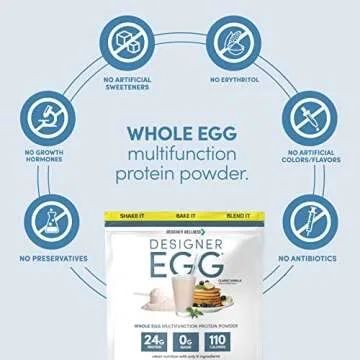 Designer Wellness, Designer Egg, Natural Egg Yolk & Egg White Protein Powder, Keto and Paleo Friendly, Low Calorie, Less Fat and Cholesterol, Classic Vanilla, 12.4 Ounce