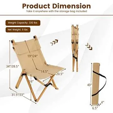 Tangkula Folding Camping Chair, High Back Portable Bamboo Camp Chair with 2-Level Adjustable Backrest, Outdoor Lightweight Canvas Lawn Chair for Backpacking, Hiking, Fishing, No Assembly Needed
