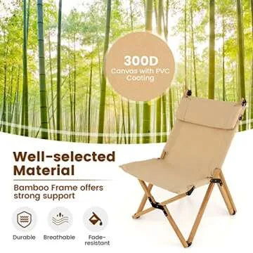 Tangkula Folding Camping Chair, High Back Portable Bamboo Camp Chair with 2-Level Adjustable Backrest, Outdoor Lightweight Canvas Lawn Chair for Backpacking, Hiking, Fishing, No Assembly Needed