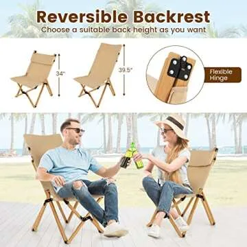 Tangkula Folding Camping Chair, High Back Portable Bamboo Camp Chair with 2-Level Adjustable Backrest, Outdoor Lightweight Canvas Lawn Chair for Backpacking, Hiking, Fishing, No Assembly Needed