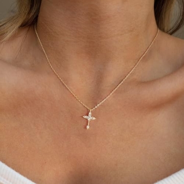 KICKGY 14K Gold Plated Cross Necklace for Women
