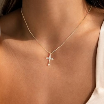 KICKGY 14K Gold Plated Cross Necklace for Women