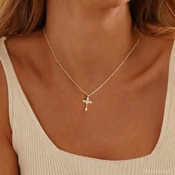 KICKGY 14K Gold Plated Cross Necklace for Women