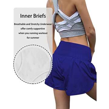 AUTOMET Womens High Waisted Athletic Shorts Elastic Casual Summer Running Shorts Quick Dry Gym Workout Shorts Blue