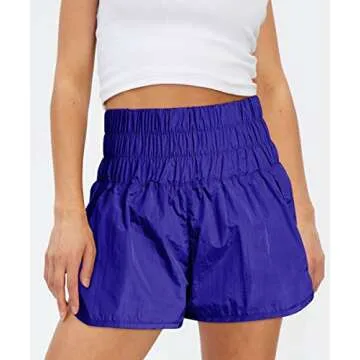 AUTOMET Womens High Waisted Athletic Shorts Elastic Casual Summer Running Shorts Quick Dry Gym Workout Shorts Blue