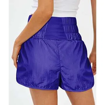 AUTOMET Womens High Waisted Athletic Shorts Elastic Casual Summer Running Shorts Quick Dry Gym Workout Shorts Blue