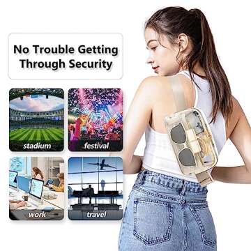 Clear Fanny Pack Belt Bag Stadium Approved for Women Men with Adjustable Strap Water-resistant Waist bag Clear Purse for Travel Workout Running Hiking(Beige)