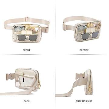 Clear Fanny Pack Belt Bag Stadium Approved for Women Men with Adjustable Strap Water-resistant Waist bag Clear Purse for Travel Workout Running Hiking(Beige)