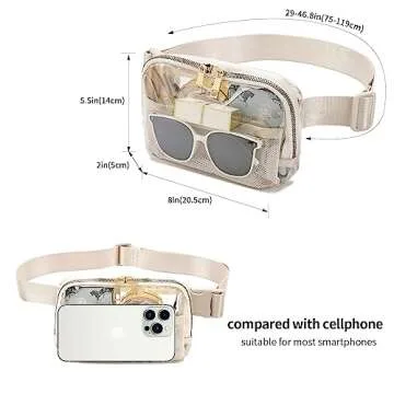 Clear Fanny Pack Belt Bag Stadium Approved for Women Men with Adjustable Strap Water-resistant Waist bag Clear Purse for Travel Workout Running Hiking(Beige)