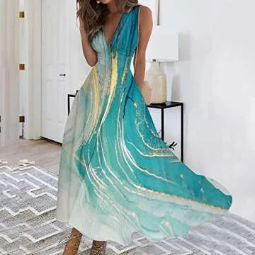Elegant Women's Formal Marble Print Maxi Dress