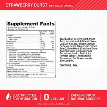 Optimum Nutrition Amino Energy Powder Plus Hydration, with BCAA, Electrolytes, and Caffeine, Strawbe...