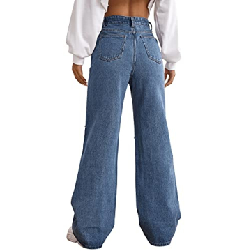 SweatyRocks Women's Casual Ripped Wide Leg Denim Pants