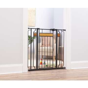 Regalo Home Accents Extra Tall & Wide Baby Gate, Bonus Kit, Includes Décor Steel With Hardwood, 4" Extension Kit, 4 Pack Pressure Mount Kit & Wall Cups, 0320 DS